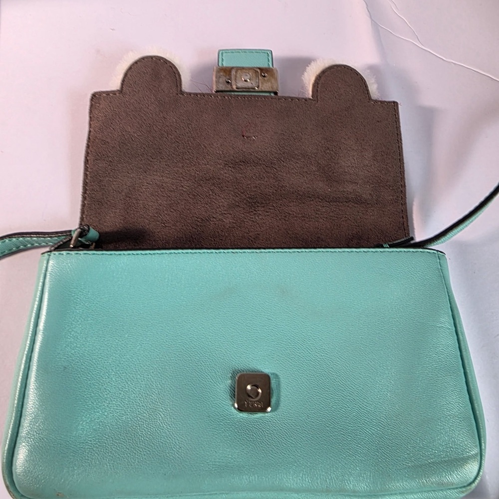 Fendi Monster Micro Baguette in Teal Blue and Red Fur Crossbody Bag - Picture 5 of 7
